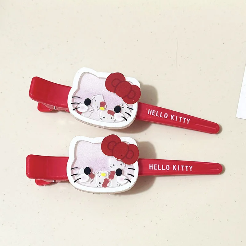 Hello Kitty Hair Clip Shaker Bangs Pin Cartoon Student Side Clip Headwear Ornament Gift Girls Fans Kawaii Accessory Red Bow view 2