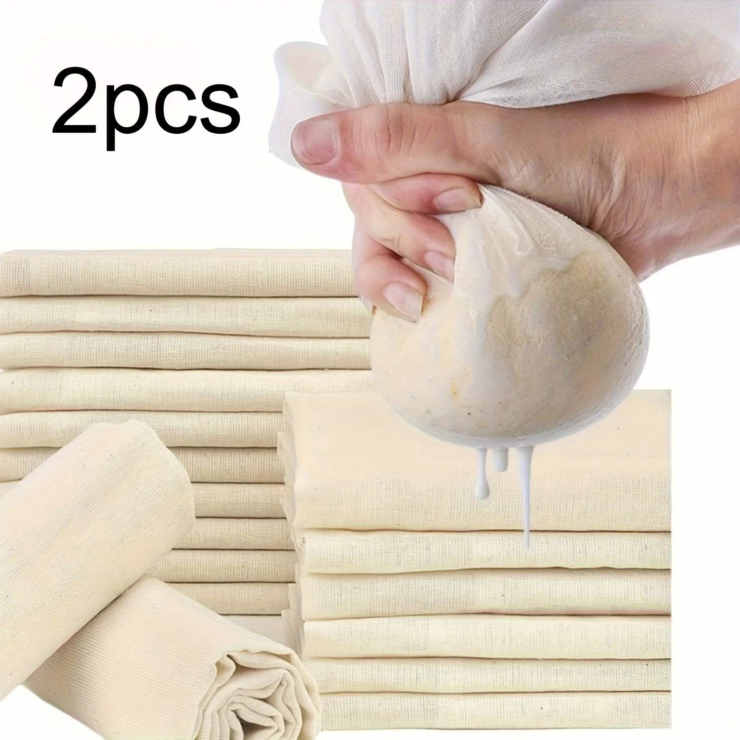 2pcs Unbleached Cheese Cloths, 19×19in Reusable Hemmed Gauze, Food Safe for Cooking Baking Cheesemaking Straining Herbs