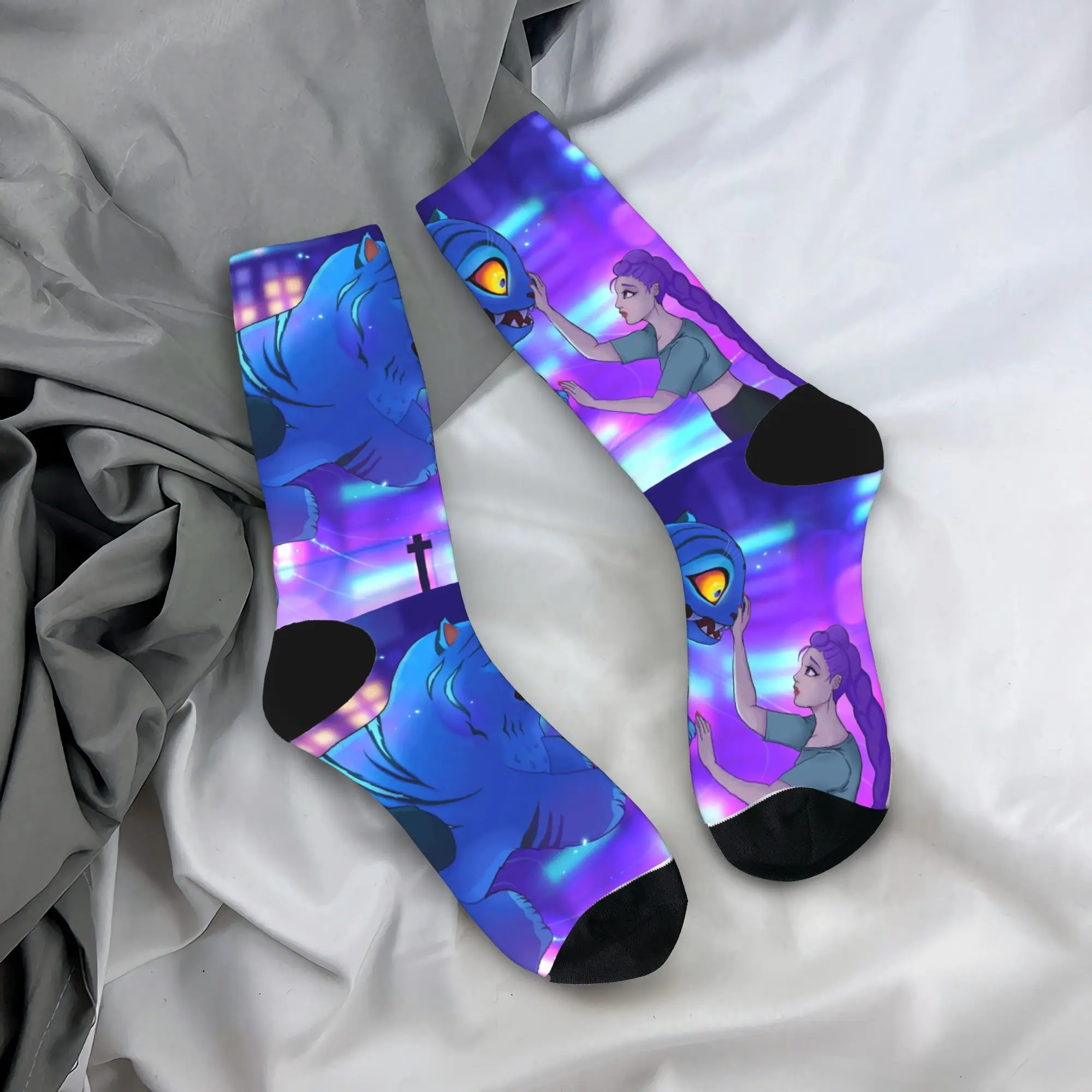 

Детские носки Saja KPop Demon Hunters Chibi Art, чулки с графическим рисунком, противоскользящие мужские носки, качественные осенние готические велосипедные носки