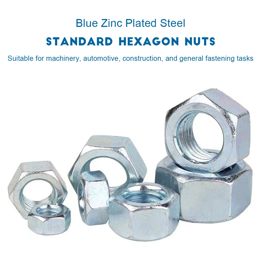 NINDEJIN 2-10pcs/bag Hexagon Nuts 8.8 Grade Blue Zinc Plated Steel M4 M5 M6 M8 M10 M12 M16 M20 Standard Hex Nuts GB6170