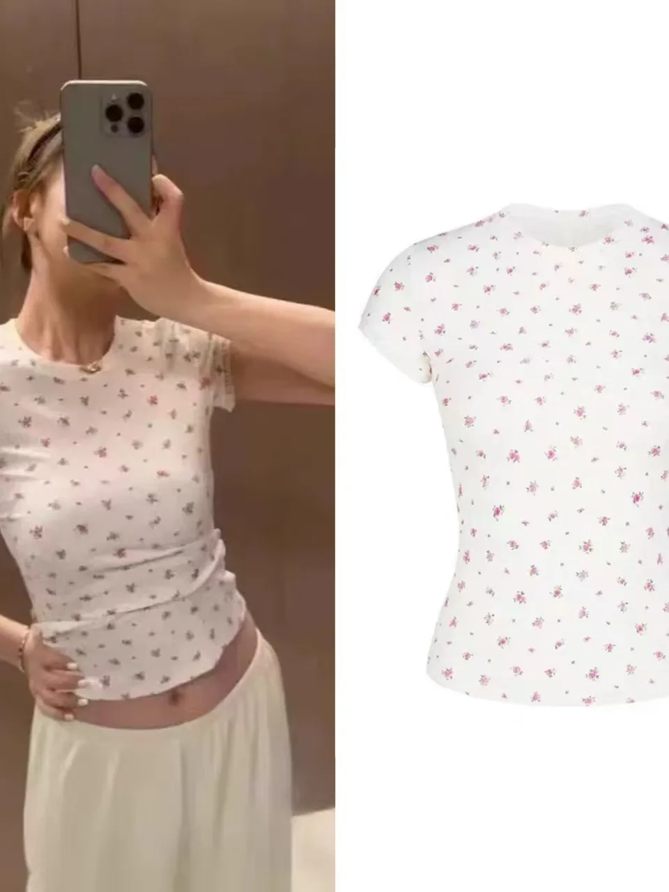 

Kardaian Sle Женская футболка приталенного кроя ort Sve с кружевной отделкой и цветочным принтом Base irt Весенний сезон круглый Ne Другой материал