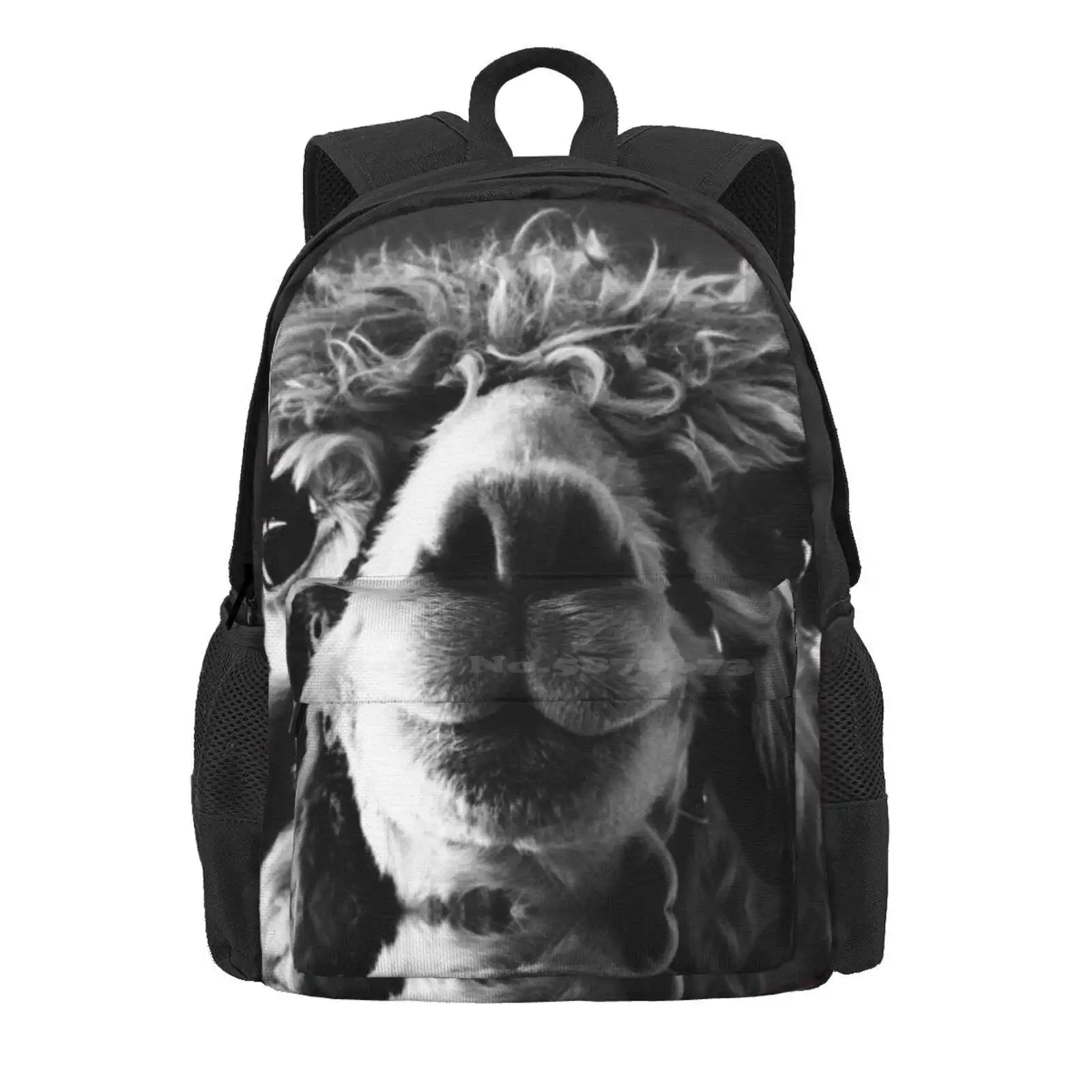 Say Cheese And Smile Pretty! Hot Sale Schoolbag Backpack Fashion Bags Alpacas Farms Farm Animals Pets Llamas Close Up Black And