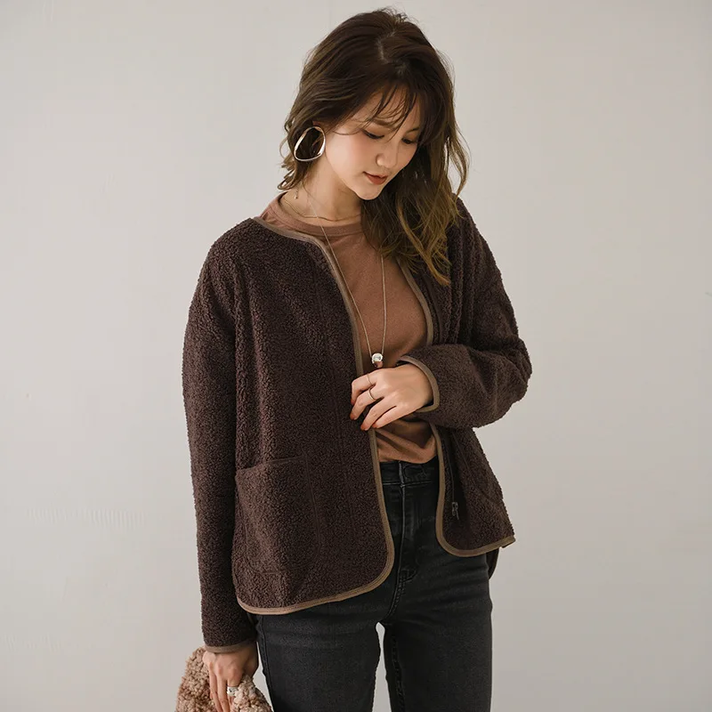 Woman's Jackets Coat autumn/winter Lambs Wool Thick Solid Color Pockets Long Sleeve Sale Ladies Top Dropshipping RRT2191