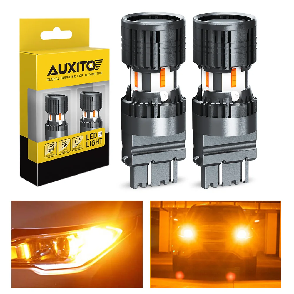 AUXITO 2Pcs T25 LED 3157 P27W P27/7W LED Car Lights Canbus Amber Yellow Turn Signal Lamp BackUp Tail Parking Light Error Free