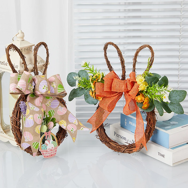 Easter Welcome Wreath Simulated Flower Door Hanging Ornament Decoration Porch Decorative Wreath For Front Door Decors