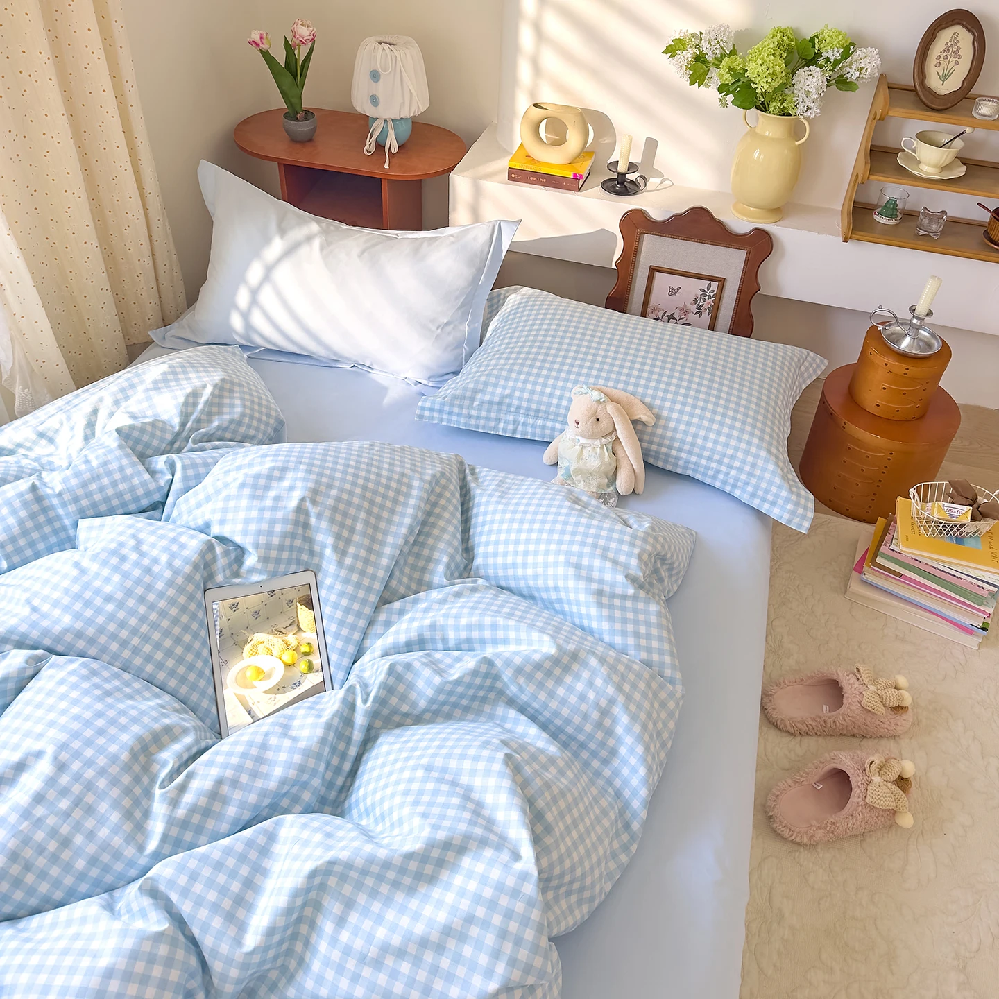 100%Cotton Checkered Stripe Printed Quilt Cover housse de couette 220x240 for Adult Single/Full/Queen/King Size 이불커버