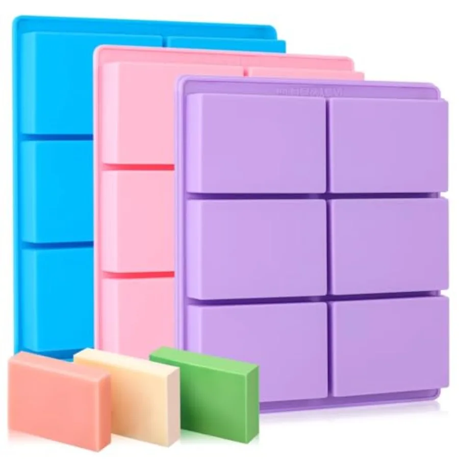 Silicone Soap Molds 3 Packs, Rectangle Soap Molds for Soap Making, 6 Cavity Mold for Homemade Craft Soap Mold, Jelly, Chocolate