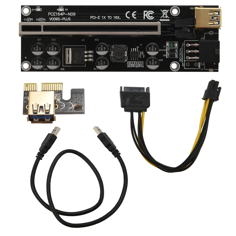 Райзер VER009S Plus PCIE, карта Ver 009S Sata, 15 контактов на 6 контактов, Экспресс 1X 4X 8X 16X, адаптер-удлинитель для майнинга