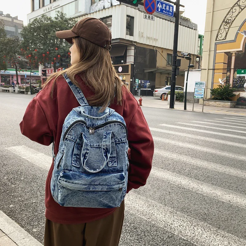 Vintage Denim Damesrugzak Met Grote Capaciteit Studentenschooltassen Voor Meisjes Casual Dames Reisrugzak