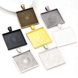 New Fashion 5pcs 25mm Inner Size 7 Colors Plated Square Cabochon Base Setting Charms Pendant,Fit 25mm Square Glass Cabochons