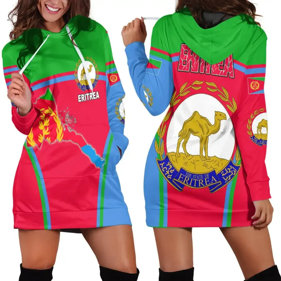 Eritrea Flag Hoodie Dress Spring Summer New Retro Harajuku 3D Printed Flag Pullover Casual Sexy Women's Hoodie Dress