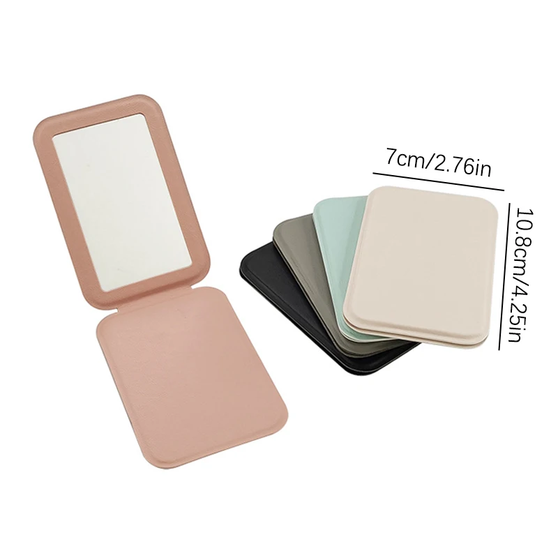 Flip-up Folding Mirror Solid Color PU Leather Simple Portable Handheld Makeup Mirror Student Compact Cute Pocket Mirror