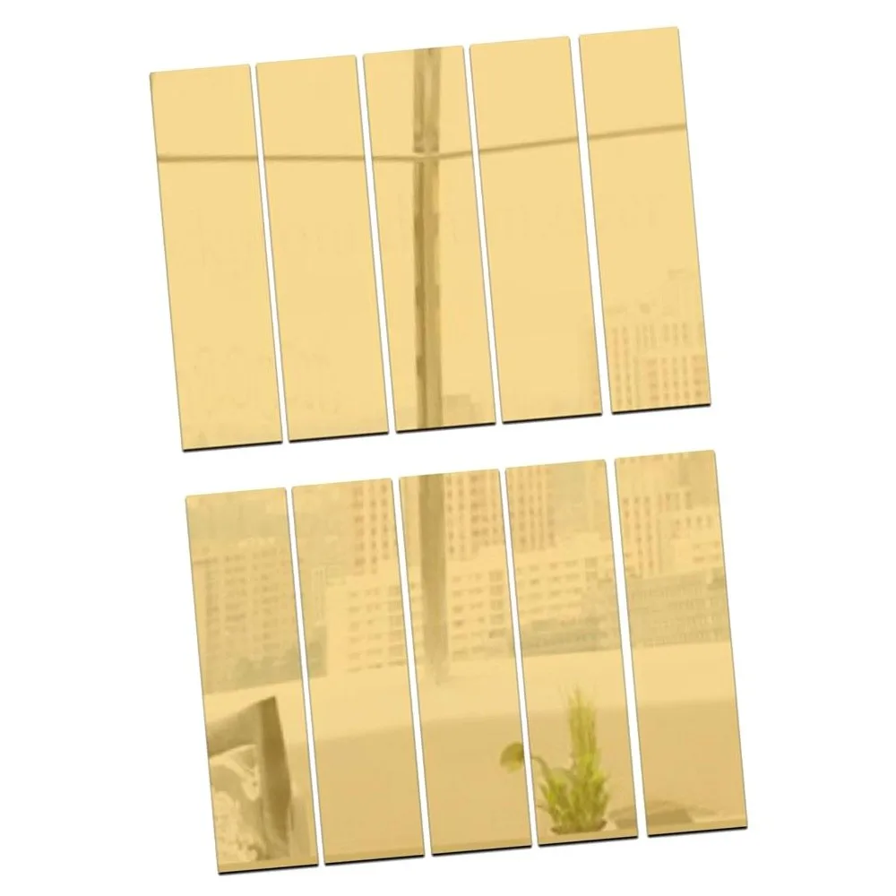10pcs Acrylic Acrylic Wall Sticker Golden, Silver Rectangle Mirror Wall Decal Self-adhesive 1.96 X 11.02in