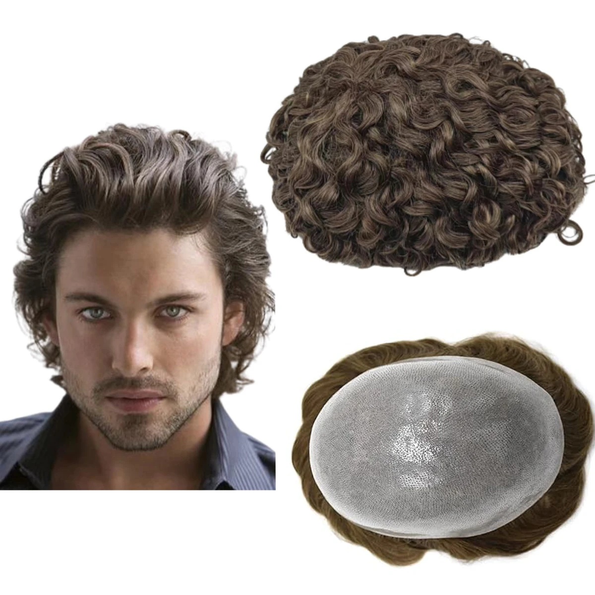 

Toupee for Men 0.04mm PU Skin Prosthesis Units Patch 10" x 8" Toupee European Virgin Human Hair Units