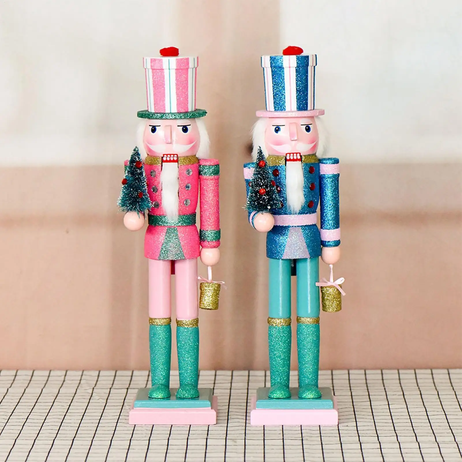 Nutcracker Christmas Decor 38cm Wooden Figure Festive Collectibles Christmas Wood Nutcracker Ornament for Holiday Kitchen Dinner