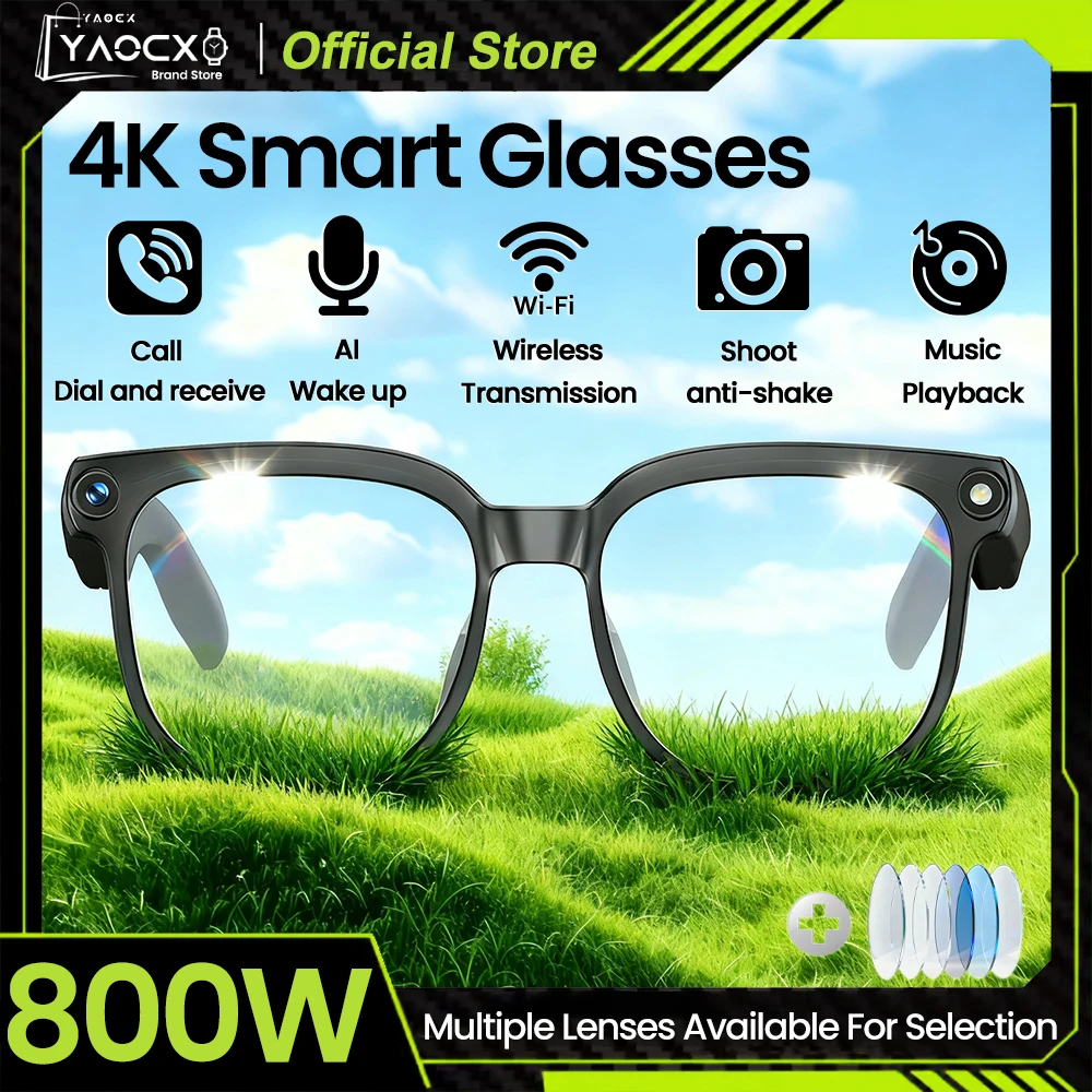

2026 New Men AI Smart Glasses 800W Camera Color-Changing Translation Glasses Waterproof Call Photo Video Recording Sunglasses