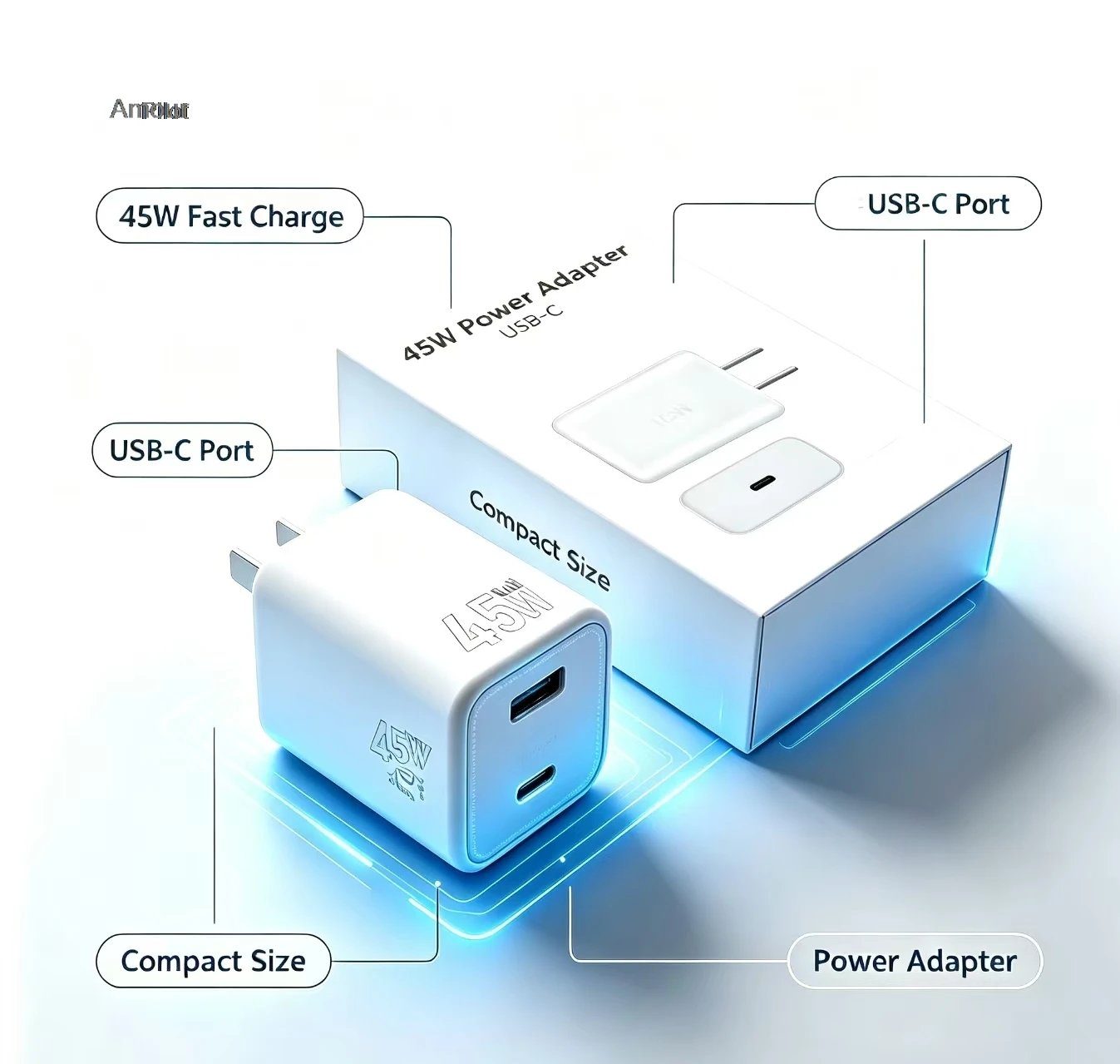 45W GaN 2‑Port USB‑C Compact Fast Wall Charger PD QC3.0 Power Adapter EU US Plug For iPhone Samsung Xiaomi Type‑C Phone Charger