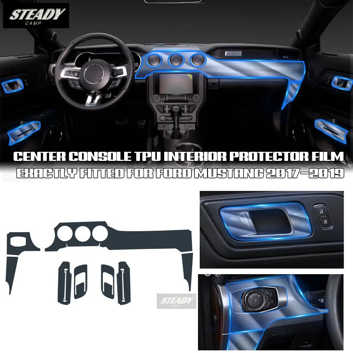 

For Ford Mustang 2017-2023 Car Interior Center Console Transparent TPU Protective Film Anti-scratch Repair Accessories Refit