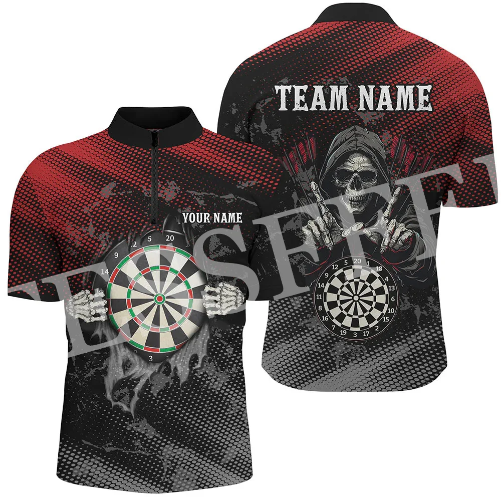 Nome personalizzato freccette sport Skull Flame Tattoo Retro Graffiti Funny 3dprint Summer Harajuku Zip Polo Jersey camicie maniche corte X2