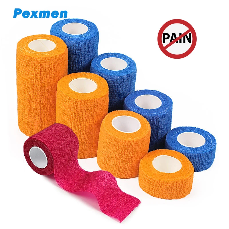 Pexmen 6Colors Self Adhesive Bandage Wrap 450cm Breathable Adherent Vet Tape for First Aid Sports Injury Body Sprains & Pets