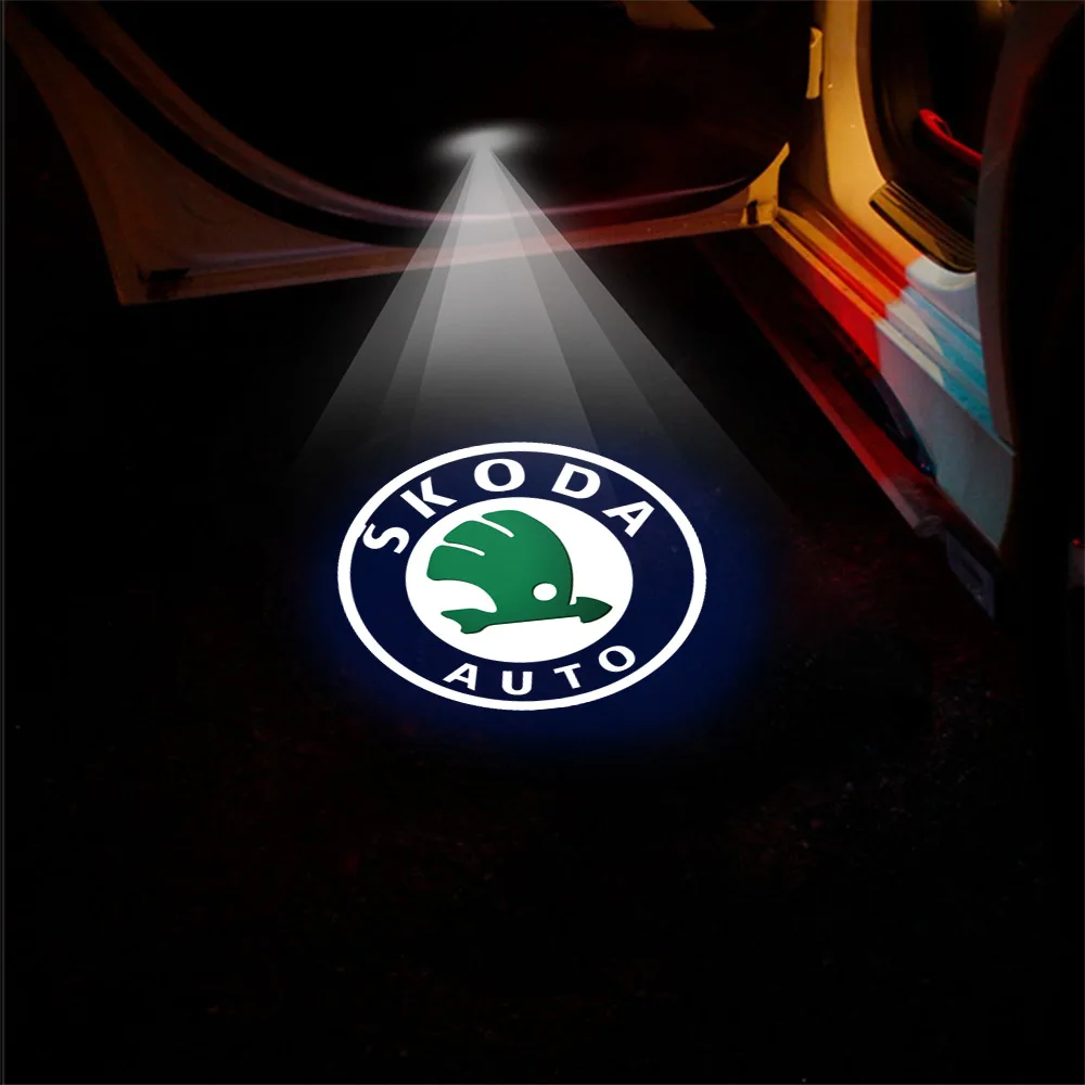 Lumière d\'emblème de porte de voiture, lampe de bienvenue, budgétaire laser sans fil, décoration automatique, LED pour Skoda, Fabia, Rine Superb,