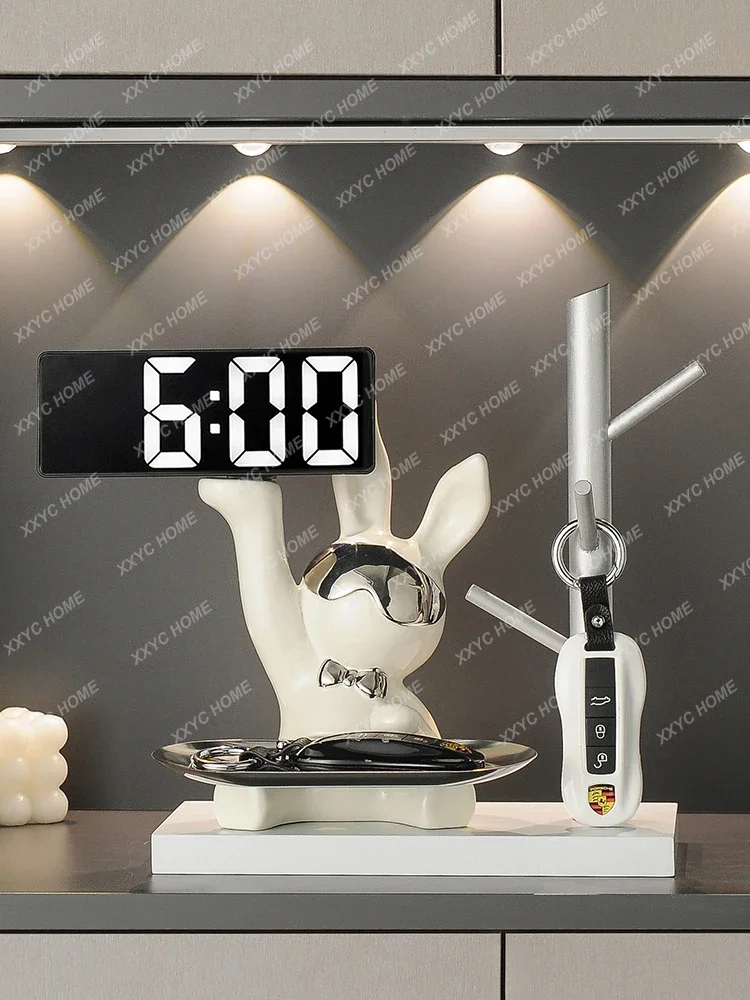 Cream wind entry door entrance key storage ornament rabbit clock ornament soft decoration