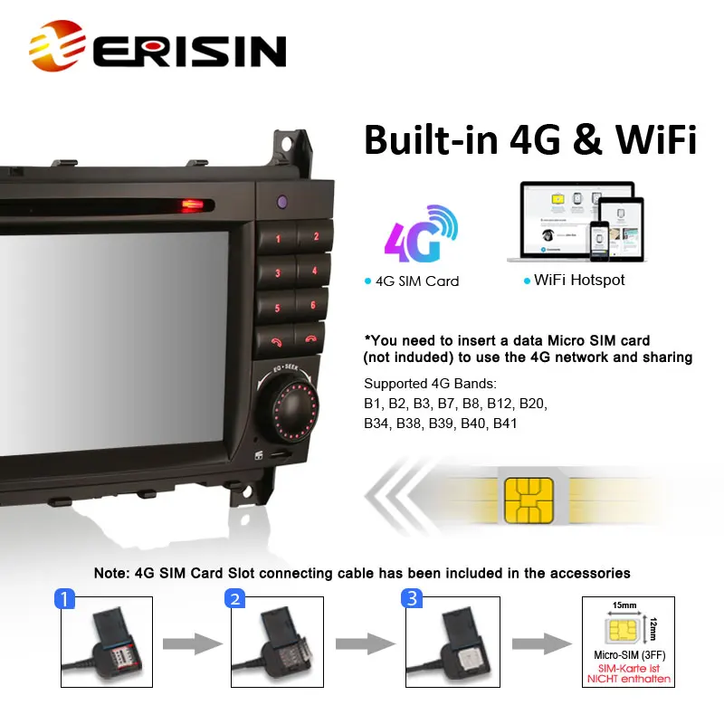 Erisin ES8569C Android 13 Car DVD Stereo For Benz CLC C-Class W203 G-Class W463 Wireless CarPlay Auto DSP 4G LTE BT5 Multimedia