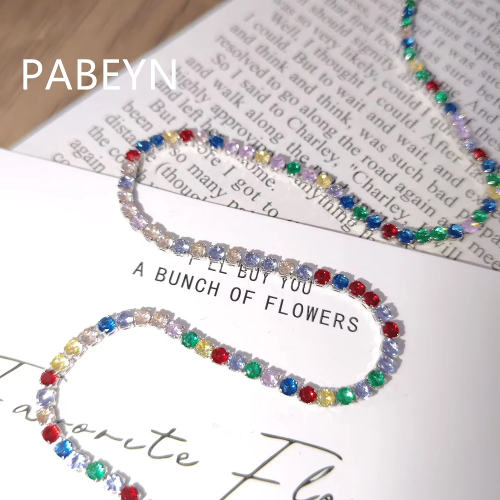 925 Sterling Silver Fashion Light Luxury 2.5mm Colored Zircon Necklace Anniversary Gift Ladies Elegant Jewelry