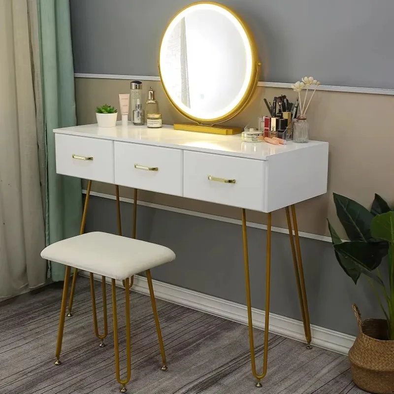 White Dresser Makeup Vanity Lights Vanity Desk Drawers Adjustable Brightness Mirror Bedroom Modern Style Vanity Desk