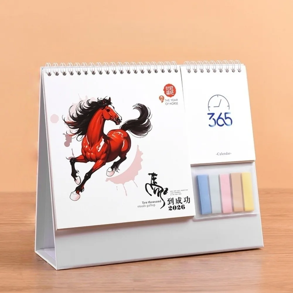 

Настольный календарь на 2026 год в стиле Китайского Нового года с отображением даты и заметками, на спирали, с изображением Лошади/Оленя