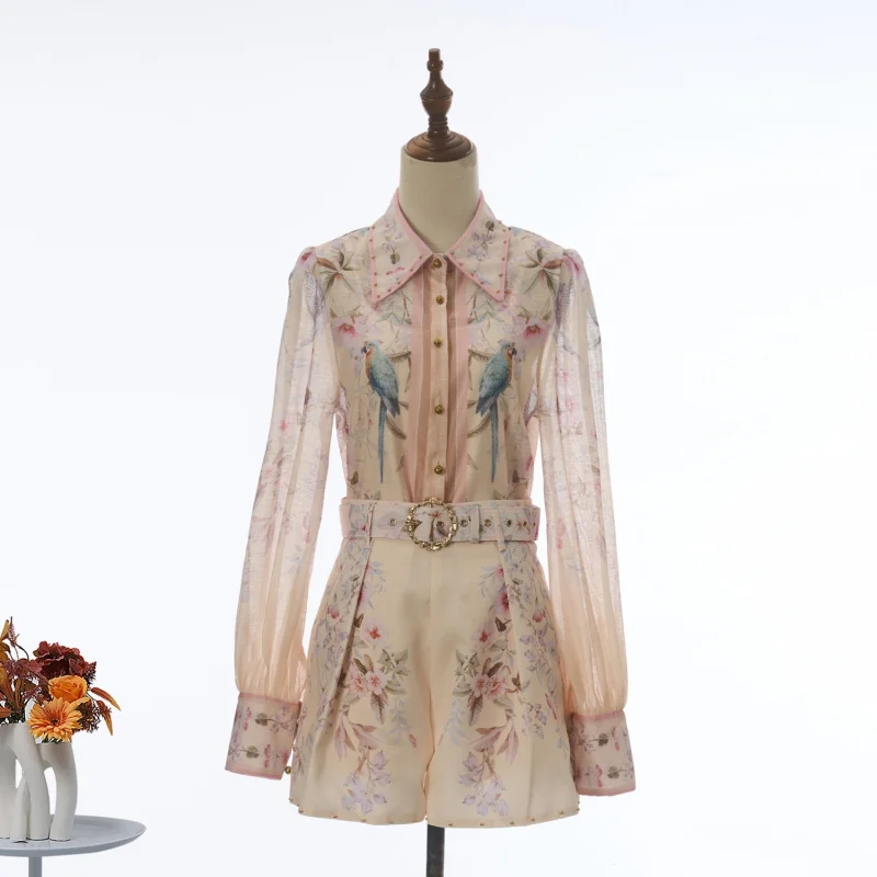 

Australia Z Brand Floral Patterned Shirt Long Sleeved Top Shorts Fashion Set
