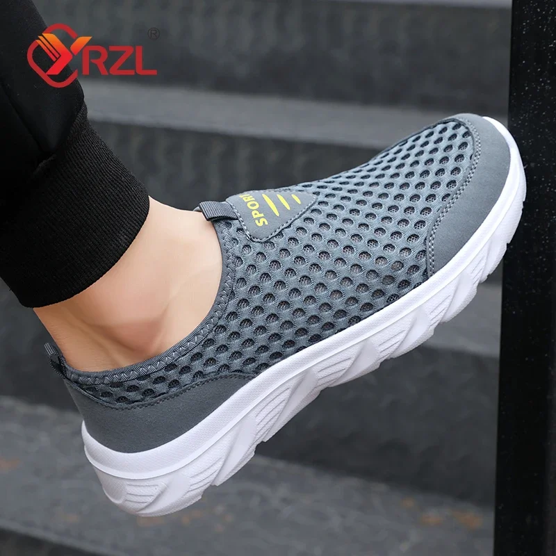 YRZL Breathable Mesh Shoes Men Slip on Male Casual Sneakers Anti-slip Mens Non Slip Flats Outdoor Walking Shoes for Man