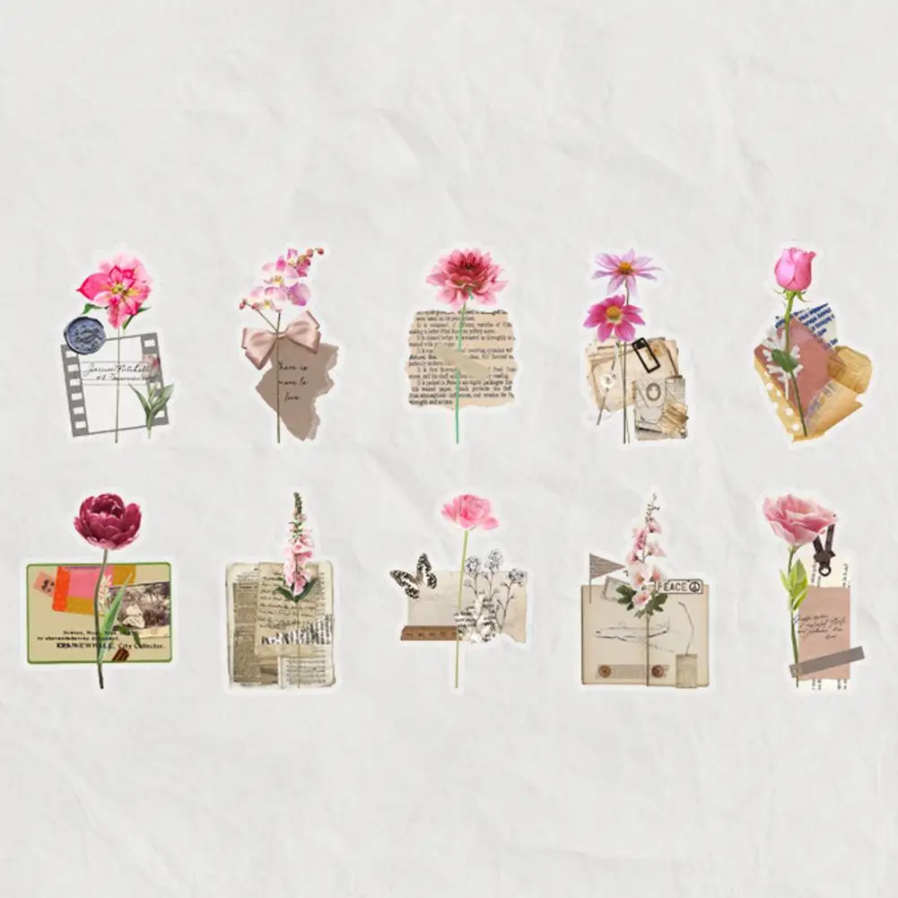สติกเกอร์ดอกไม้ย้อนยุคสติกเกอร์รูปดอกไม้สมุดภาพดอกไม้ชุดสติ๊กเกอร์รูปลอกแนววินเทจที่การตกแต่ง DIY สำหรับอัลบัมภาพ