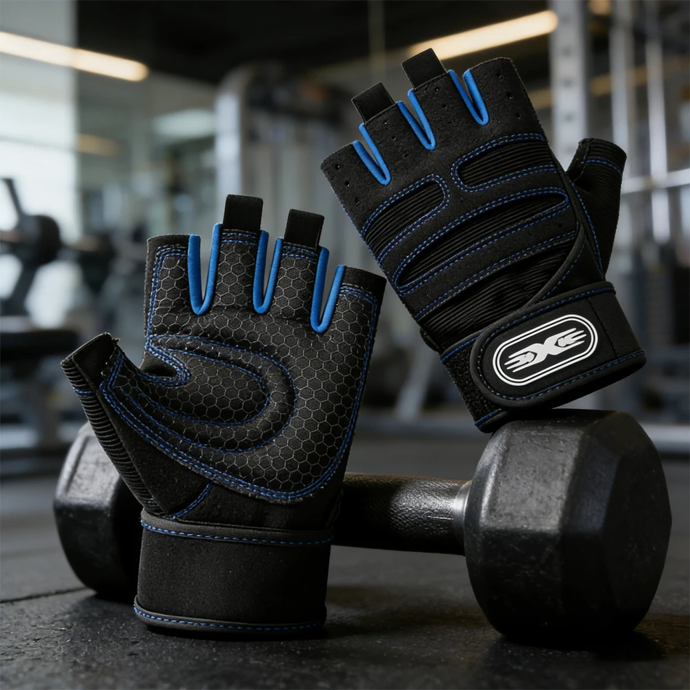 Gewichtheberhandschuhe, 1 Paar, stoßfeste Fitness-Handschuhe mit Handgelenkstütze für Hanteltraining, Radfahren, Reiten