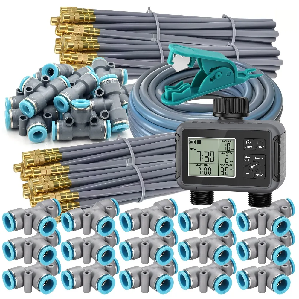 Dual Zone Independent Smart LCD Display Garden Watering Timer Atomization Spray Kit Mist Cooling System Irrigation Controller