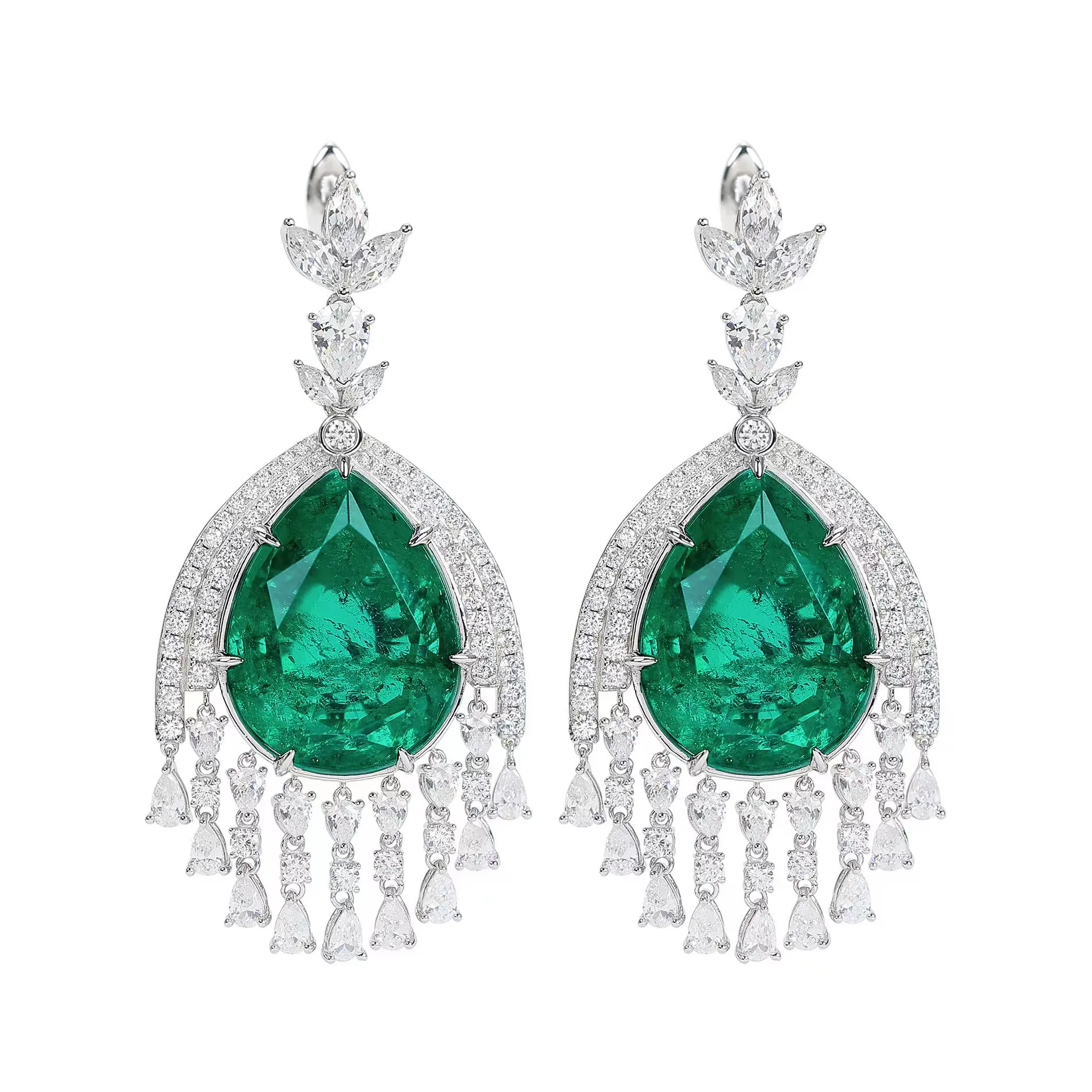 

ZOCA New Style 925 Sterling Silver Emerald High Carbon Diamonds Gemstone Tassel Drop Dangle Earrings Fine Jewelry Wholesale