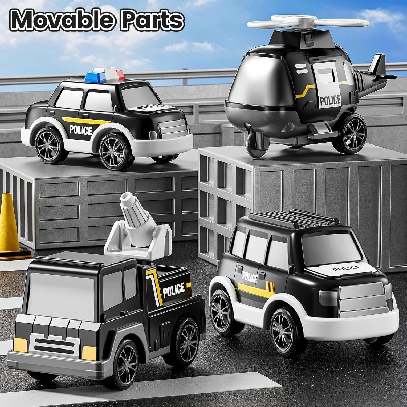 Ensemble de jouets de véhicule d'ingénierie de voiture de police équipé de musique LED avec 3 petites voitures 1 hélicoptère cadeau de puzzle sensoriel d'anniversaire pour enfants