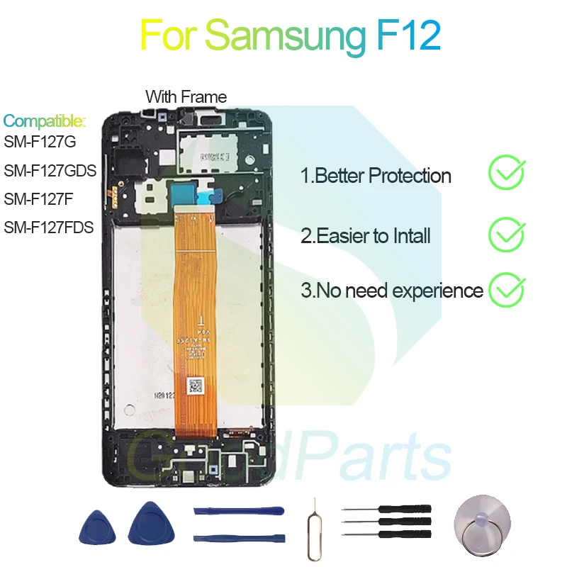 Pengganti tampilan layar untuk Samsung F12, 1600*720 SM-F127G/DS/F/DS F12 rakitan Digitizer sentuh LCD