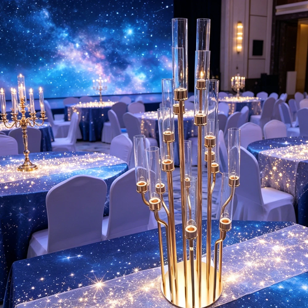4pcs gold/sliver/Candlestick Candle Flame Plinth Stand Backdrop Arch for Wedding Stage Decor  Chandelier Stand for Events Decor