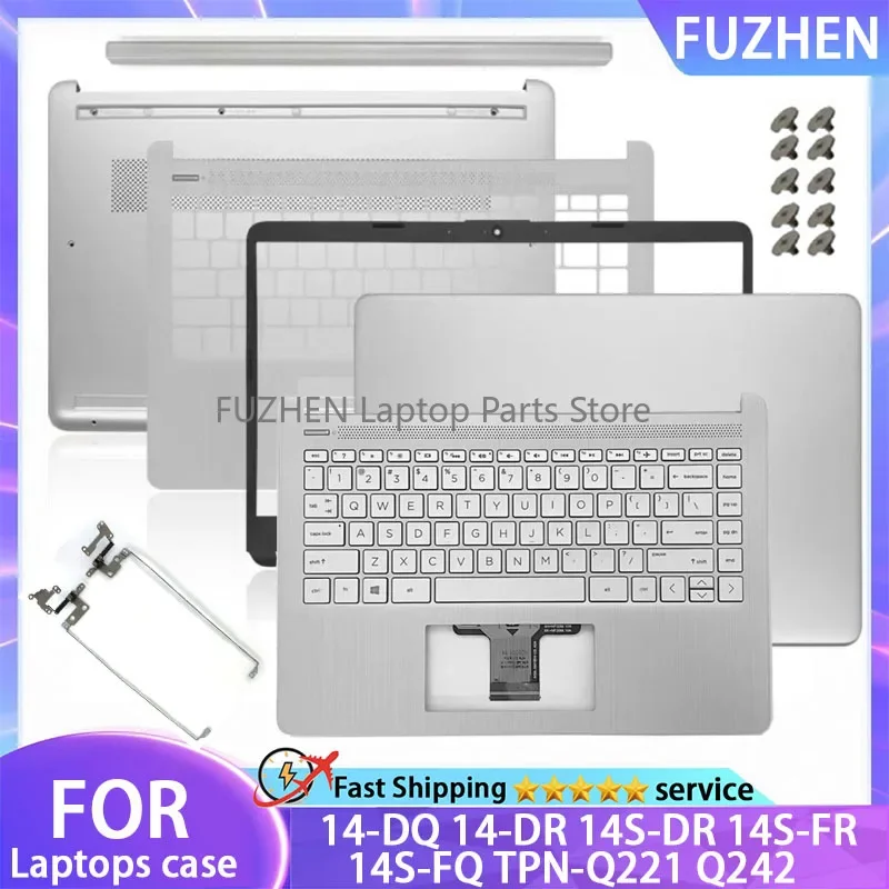 

New For HP 14-DQ 14-DR 14S-DR 14S-FR 14S-FQ TPN-Q221 Q242 LCD Back Cover Border Hinge Palm Pad Keyboard Bottom Cover Silver