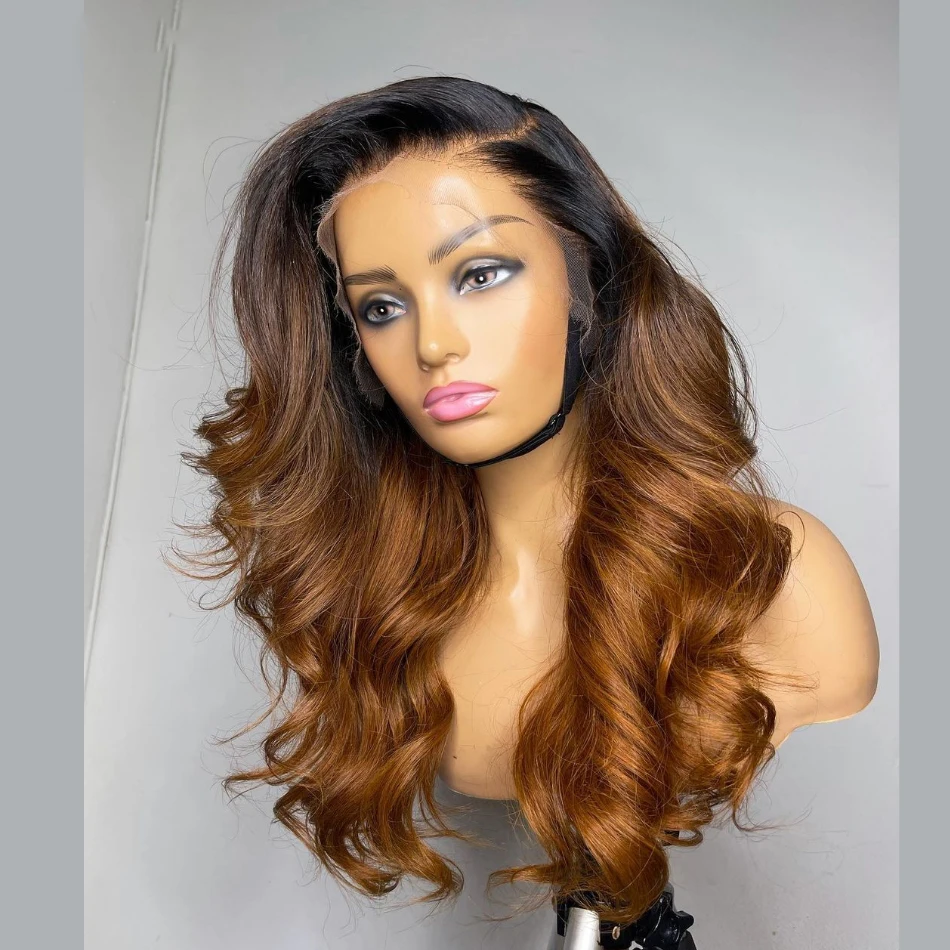 Мягкий 26-дюймовый блондинка с омбре, коричневый, объемная волна, плотность 180, длинный бесклеевой парик спереди для чернокожих женщин с детскими волосами, предварительно выщипанные, ежедневно