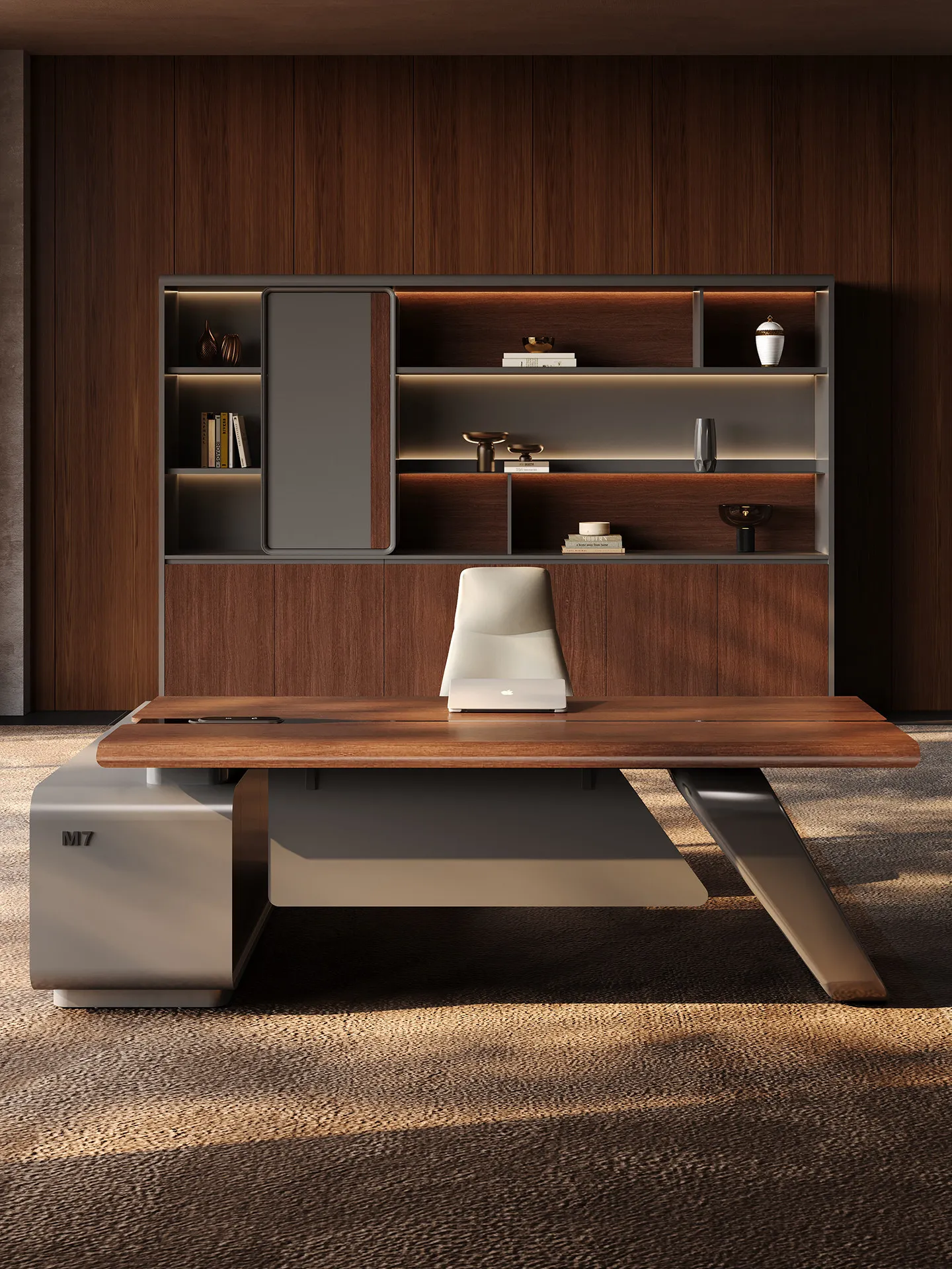 E0 Level High-End Italian MDF Natural Walnut Veneer Modern Luxury Executive Office Desk Modular Bedroom