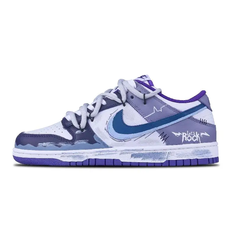 

【Customize】Nike Dunk Skateboarding Shoes Men Low-top White/purple Sneakers shoes DD1391-104