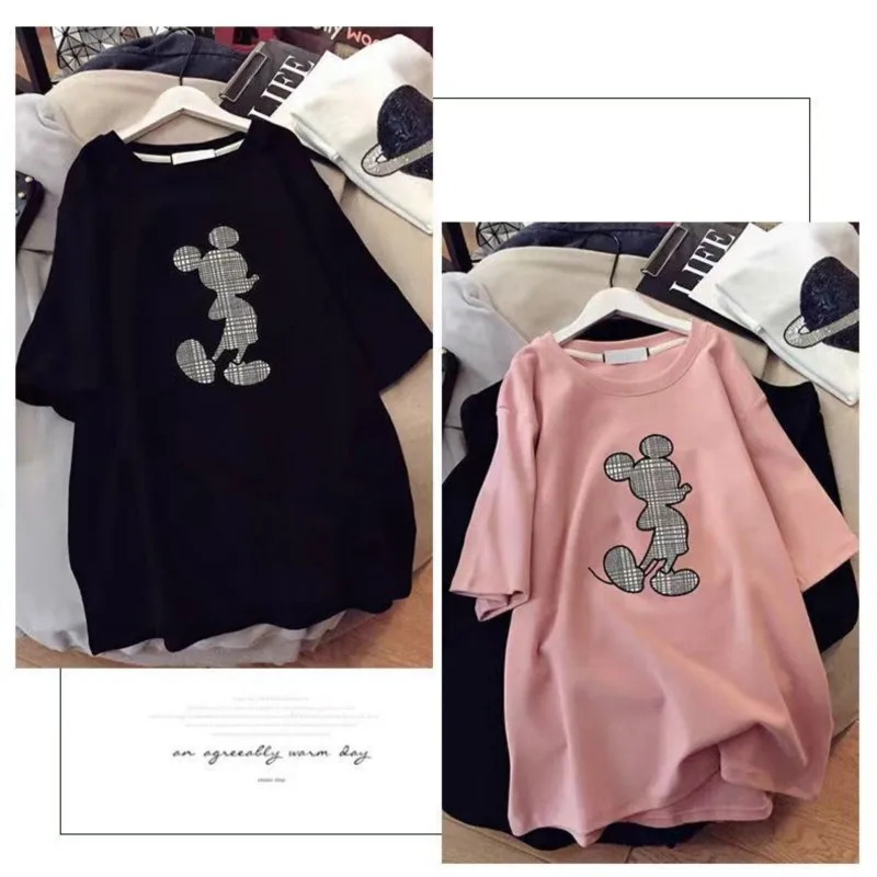 T-Shirt topy damskie nadruk Mickey luźny T-Shirt Kawaii kreskówka letni Top damska koszulka Harajuku Femme Streetwear