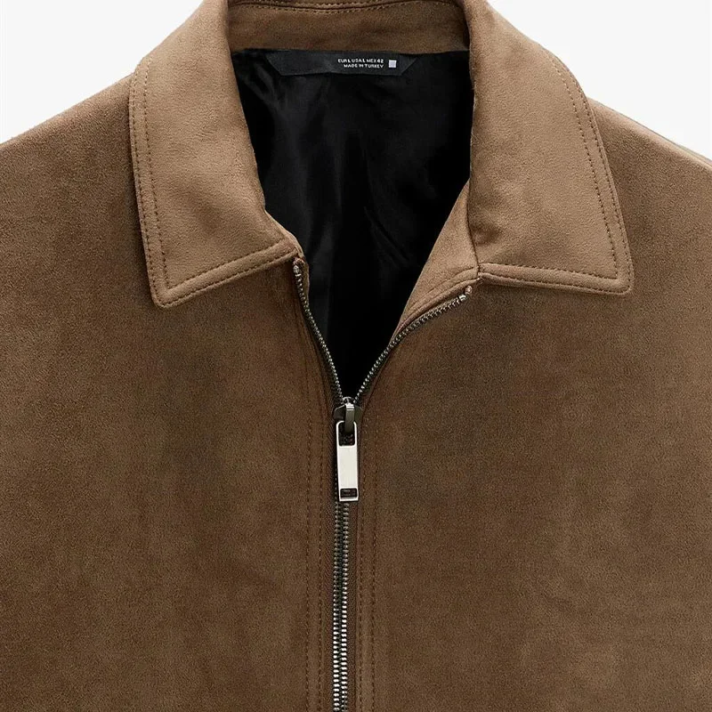 Spring Autumn Men\'s Faux Suede Lapel Jacket Casual Fashion Zipper Coat High Quality Jackets