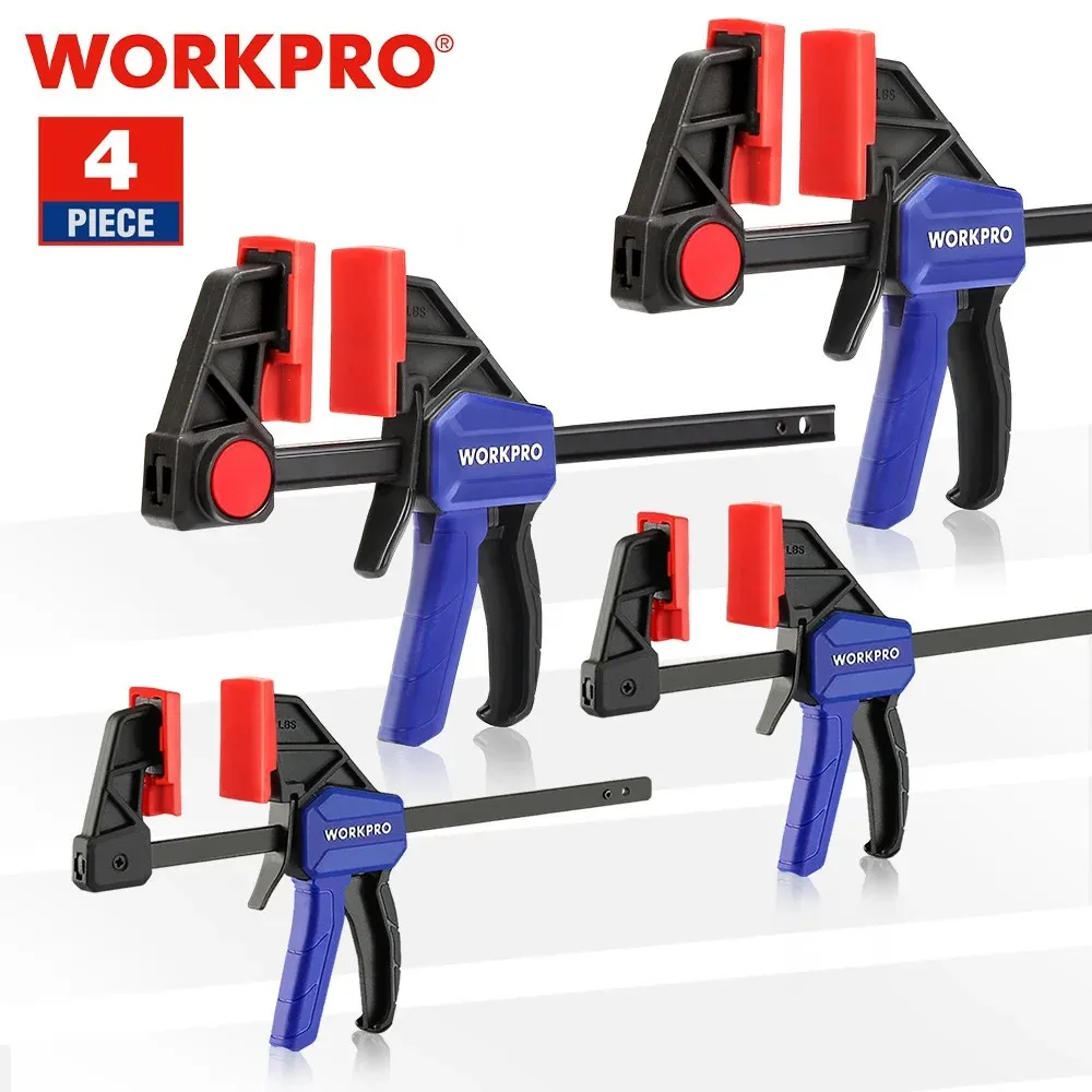 Workpro 4 pces grampos para carpintaria liberação rápida braçadeira barra f grampo conjunto de 4.5 polegadas & 6 polegadas ferramentas para trabalhar madeira