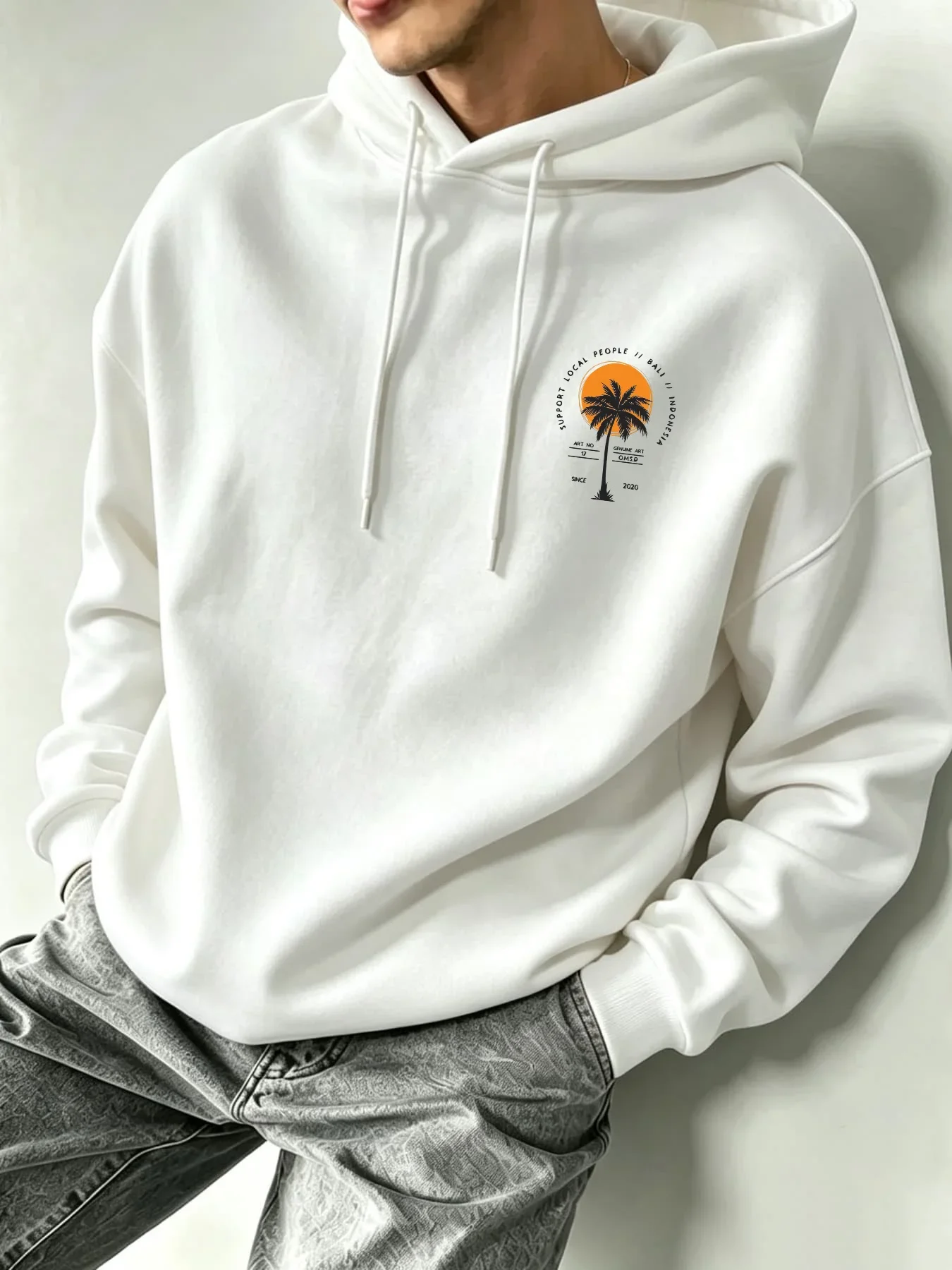 Kids Support Local People Bali Indonesia Palm Tree Sunset Double Sided Print Hoodie Boys Girls Loose Streetwear Pullover