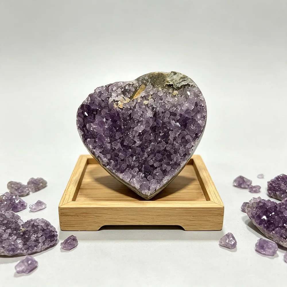Heart Shaped Raw Amethyst Geode Druzy Cluster Natural Crystal Healing Meditation Desktop Ornament Gift