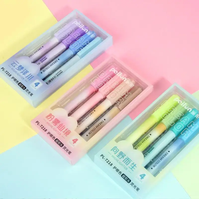 4Pcs/set Pastel Color Macaron Highlighter Pen Marker Pens Fluorescent Pen Drawing Highlighters Cute Stationery School Supplies