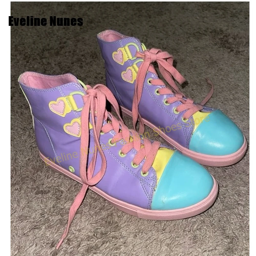 Y2K Mädchen Süße High-Top Sneakers Farbblock Herz-Applikation Schnürschuhe …